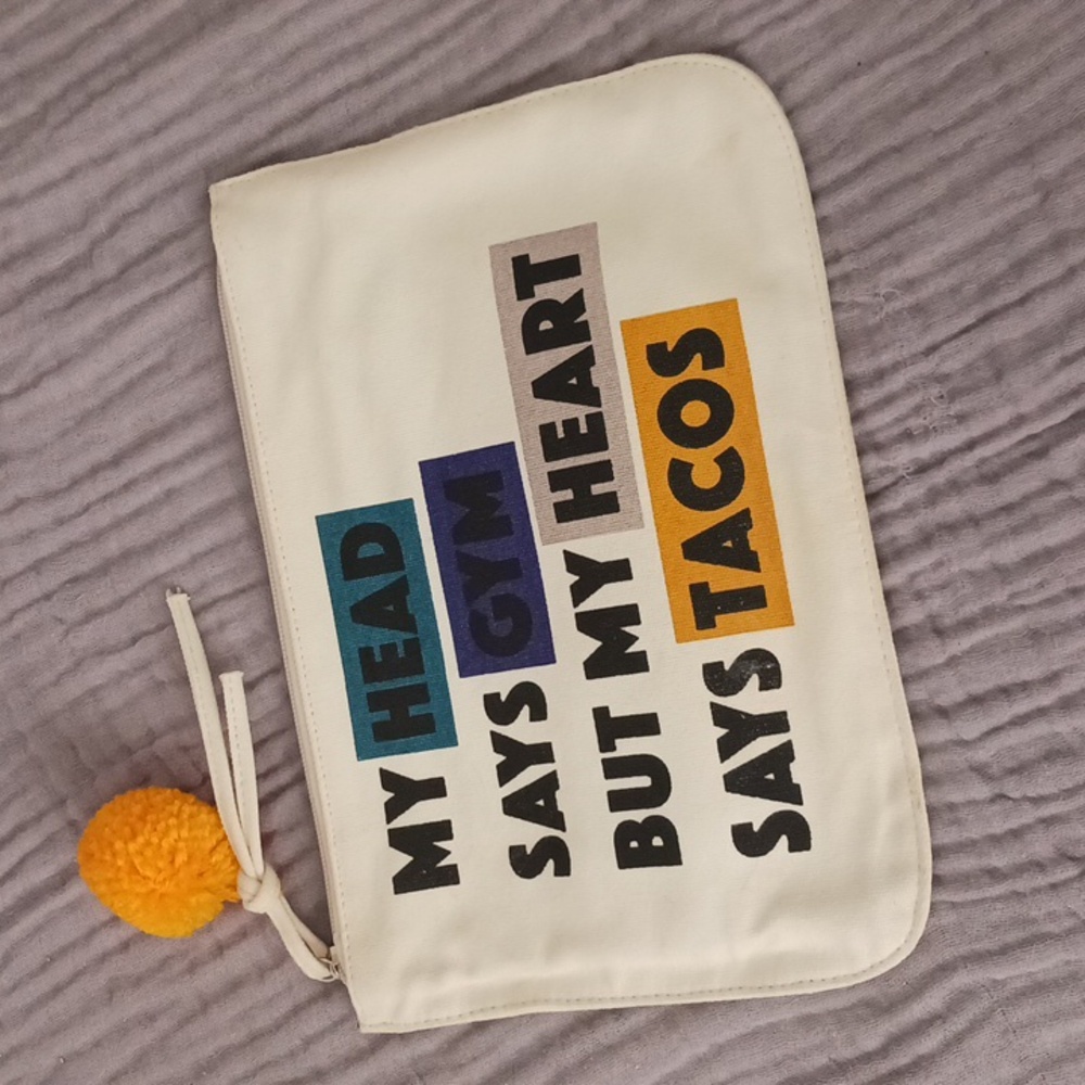 My Head Says But My Says Canvas Pouch With Yellow Pom